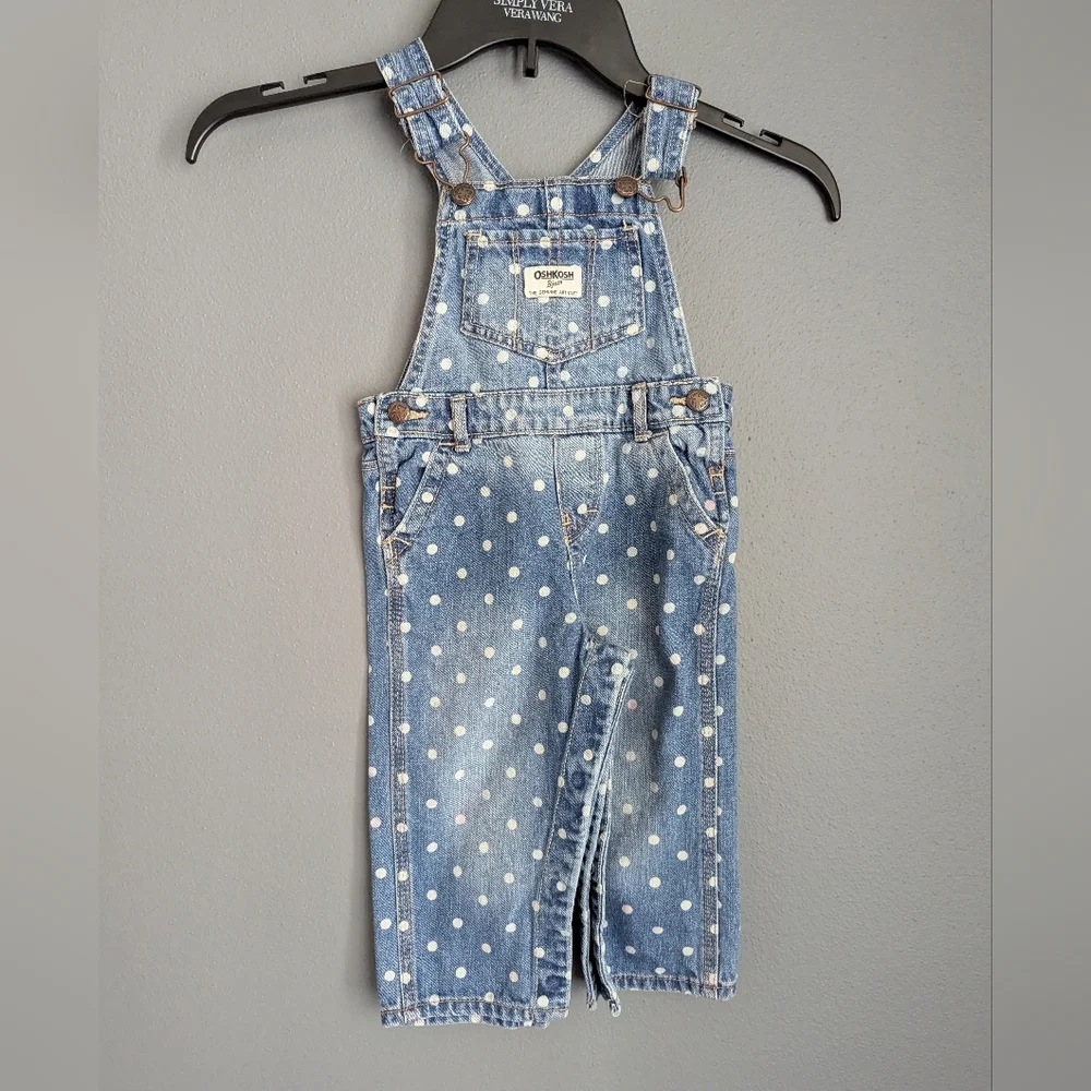 Oshkosh B'gosh Polka Dot Overalls Size 18 Month. Blue Denim With White Polka Dot